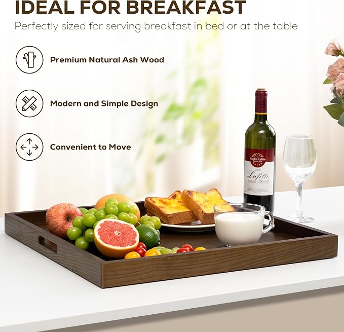 24 Inch Large Square Wooden Ottoman Tray - Image 4