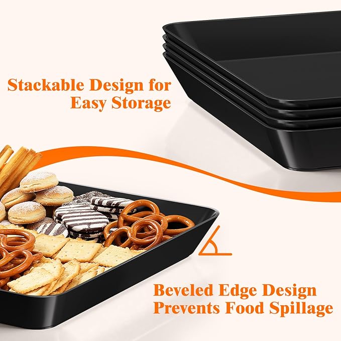 SpaceTrove 8-Pack Serving Tray Set, Reusable Plastic Serving Platter - Image 3