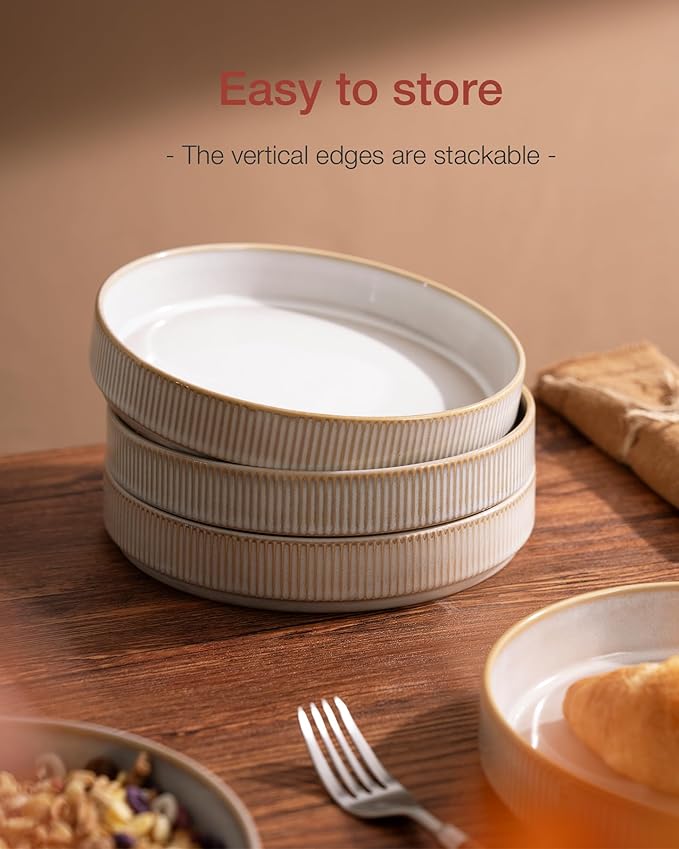 famiware Star 8.25" Pasta Bowls Set of 8, Bowl Plates, Cappuccino White | - Image 6