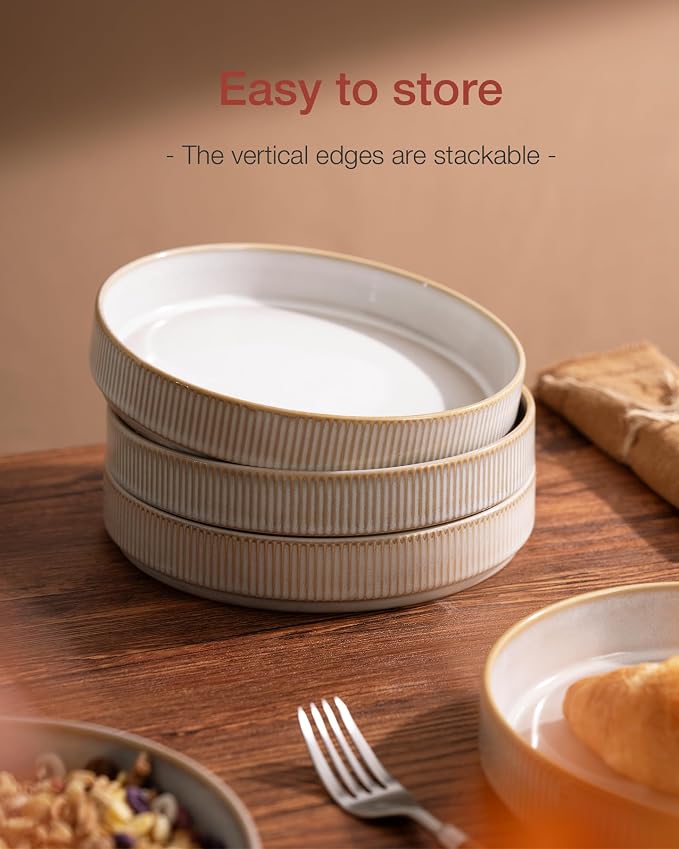 famiware Star 8.25" Pasta Bowls Set of 4, Bowl Plates, Cappuccino White | - Image 6