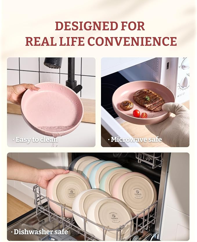 famiware Milkyway 33 oz Pasta Bowls Set of 8, Light Pink | Double Reactive Glaze - Image 3
