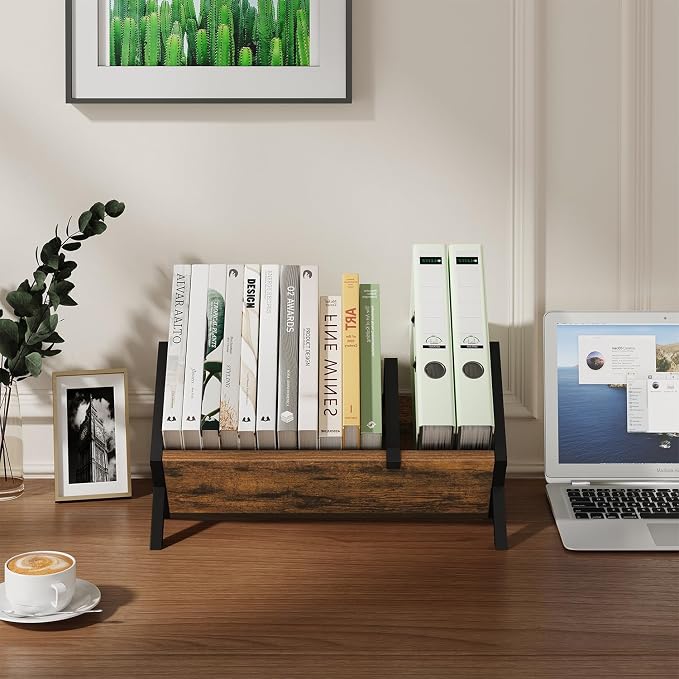 YINMIT Wood Desktop Bookshelf, Retro Tabletop Bookshelf, Desk Shelf - Image 4