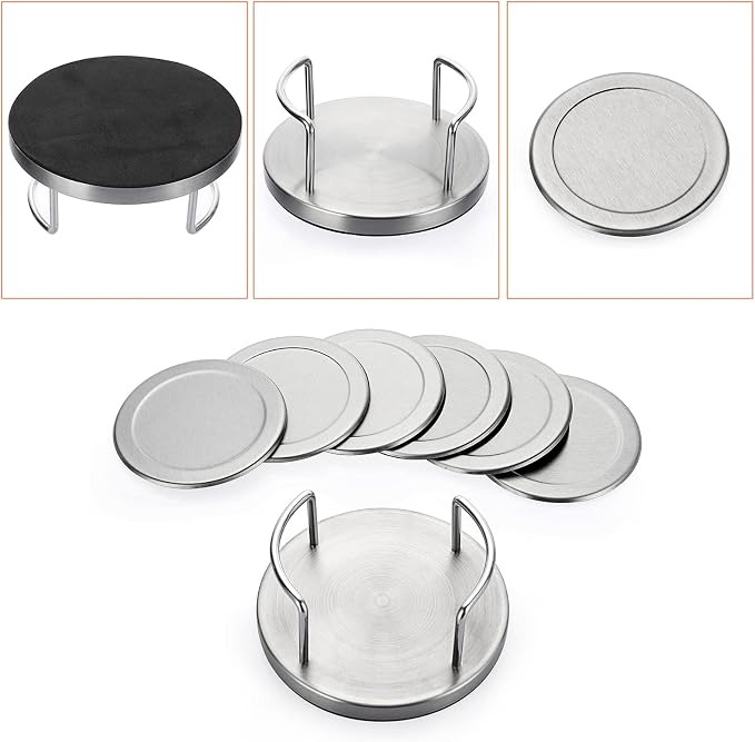 JUXYES Set of 6 Stainless Steel Metal Round Coaster - Image 4