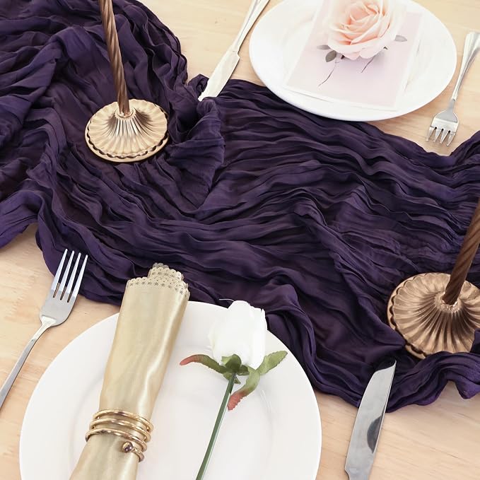 8 Pack Dark Purple Cheesecloth Table Runner 120 Inch Boho Wedding Decor | - Image 5