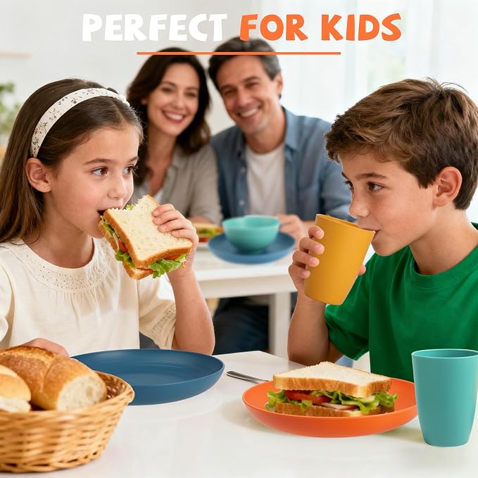 Wheat Straw Dinnerware Sets, Dishwasher & Microwave Safe Kids Plates and Bowls - Image 4