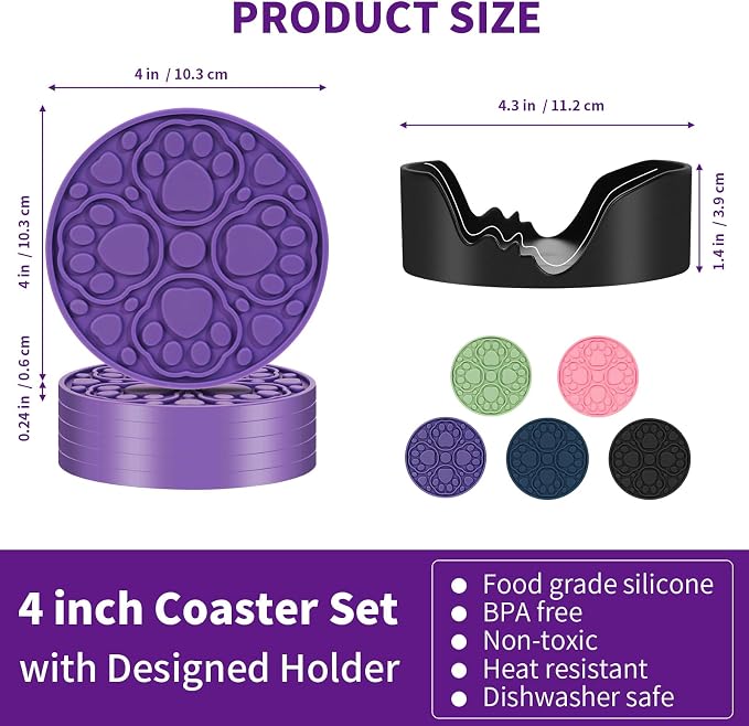 Purple Silicone Drink Coasters Set of 6 - Image 2