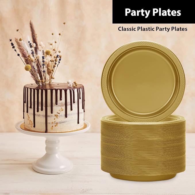 Gold Solid Color Premium Heavy Weight Plastic Appetizer Plate 50 Count - Image 3