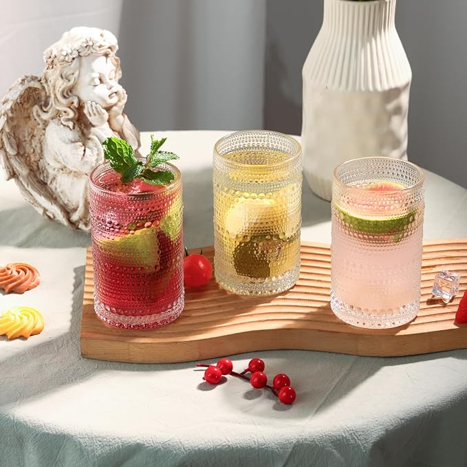 Moretoes Large 15oz Hobnail Drinking Glasses Set of 6 | Glass Cups, Kitchen - Image 4