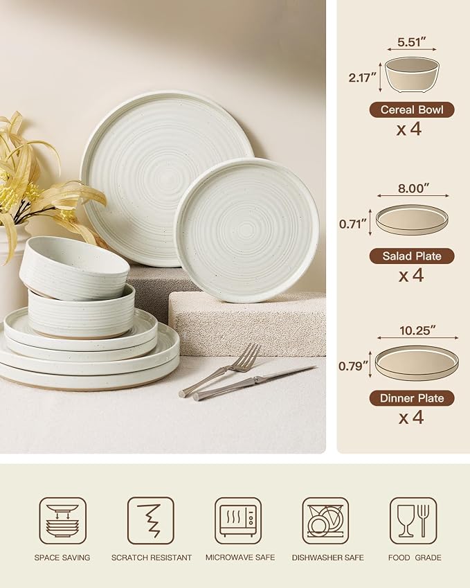 Stoneware Dinnerware Set for 4, Plates and Bowls - Image 7