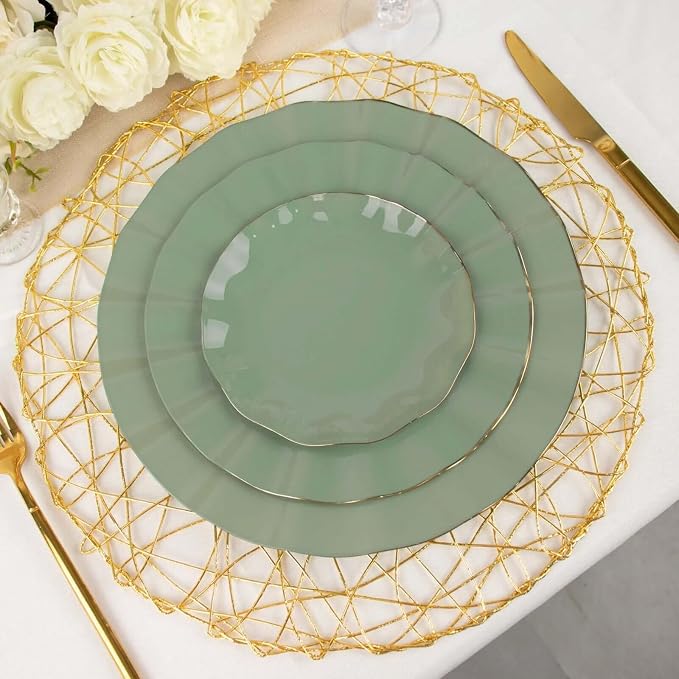 Efavormart 11" Dinner Plates – Set of 10 Plastic Dusty Sage Green Round - Image 2