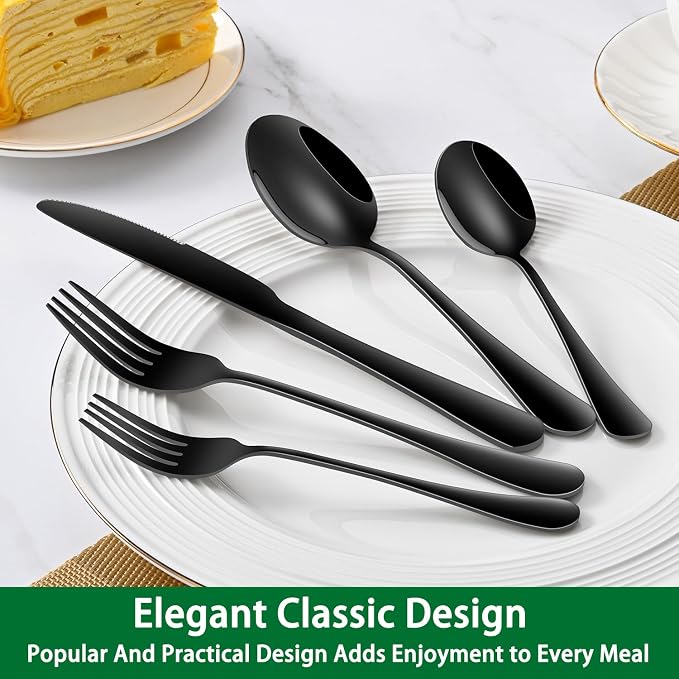 Black Dinner Forks, 16-Piece 8 Inch Stainless Steel Forks Set, Metal Silverware - Image 6
