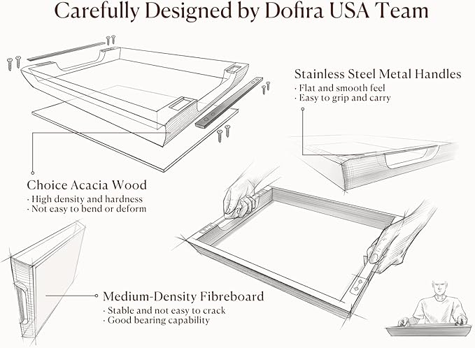 Acacia Wood Serving Tray with Metal Handle, 17x13in Tray - Image 4