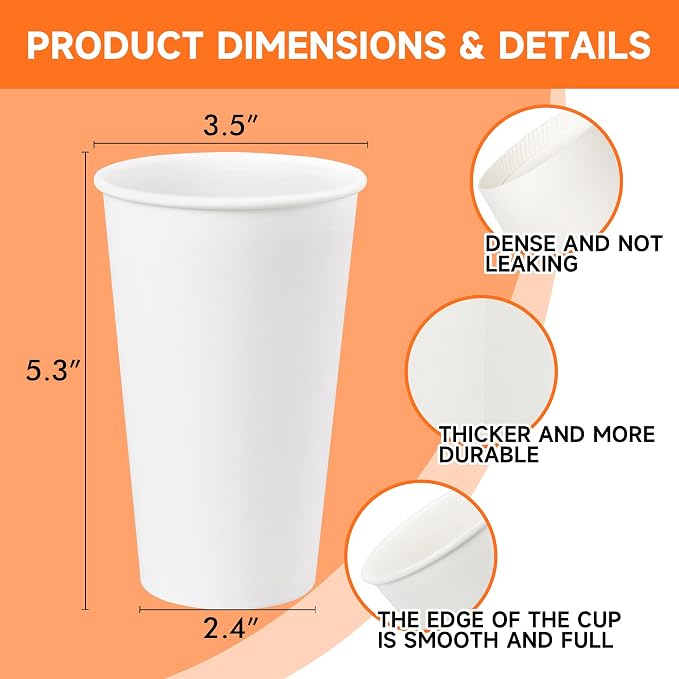 METAPRINT 100 Pack Disposable Coffee Cups 16 oz, Hot Beverage Drinking Cups - Image 4