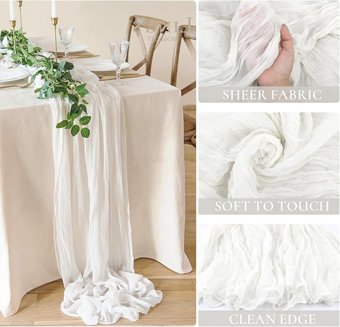 3 Pack White Cheesecloth Table Runner - Image 3
