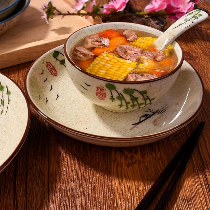 4-Piece Ceramic Dinnerware Set, Japanese Hand-painted Tableware set, A Good - Image 5