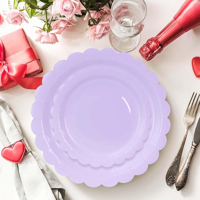 50 Pcs Light Purple Scalloped Paper Plates 25 × 7'' and 25 × 9'' Disposable - Image 4
