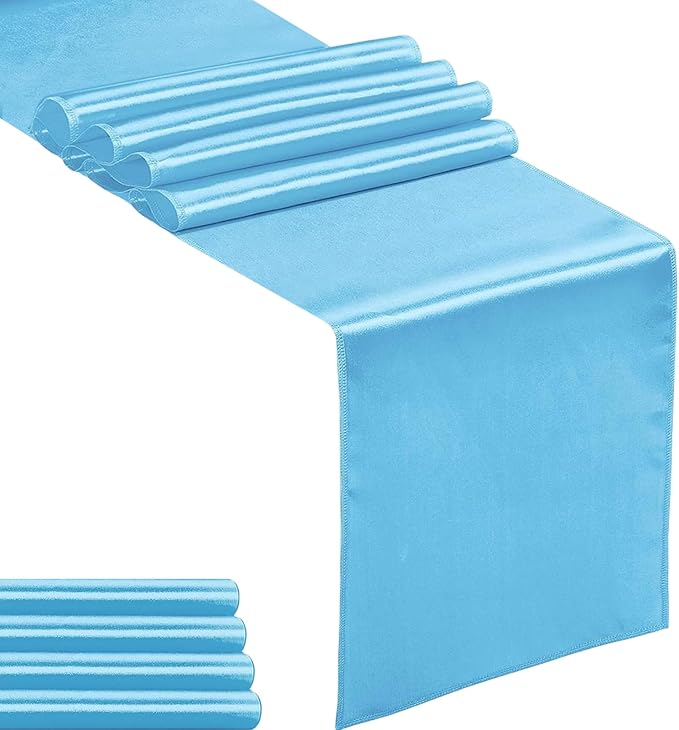 5-Pack Satin Table Runner Blue 12 x 108 inches Long, Table Runners by Hahuho