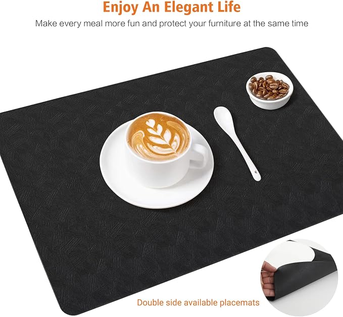 Black Vinyl Placemats Set of 6 Waterproof Wipeable Table Mats | Heat Resistant - Image 7
