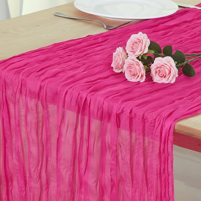 1 Pack Hot Pink Cheesecloth Table Runner 120 Inch Boho Wedding Decor | by Fixwal