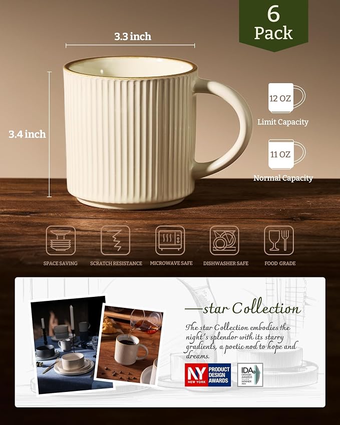 famiware Coffee Mug Set for 6, Star 12 oz Catering Mugs Cup Set - Image 4