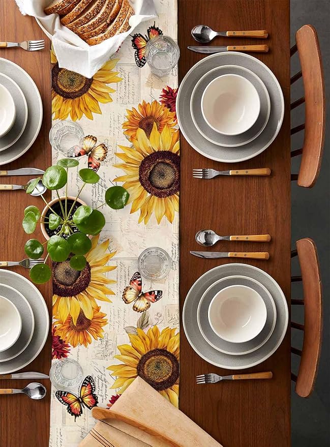 Sunflower Farmhouse Table Runners 48 Inches Long, Spring Summer Retro Table - Image 5
