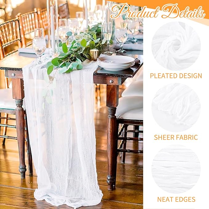 10 Pack White Cheesecloth Table Runner 17x108 Inch Boho Gauze Cheese Cloth - Image 3