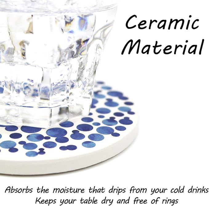AD Set of 6 Coasters for Drinks Absorbing Round Ceramic Stone Coaster - Image 4