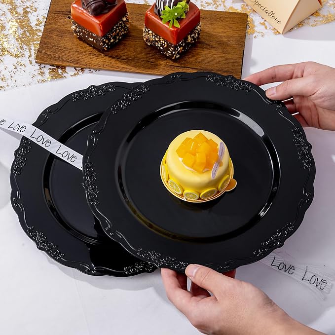DaYammi 36PCS Black Plastic Plates, Heavy Duty Black Disposable Plates Premium - Image 6