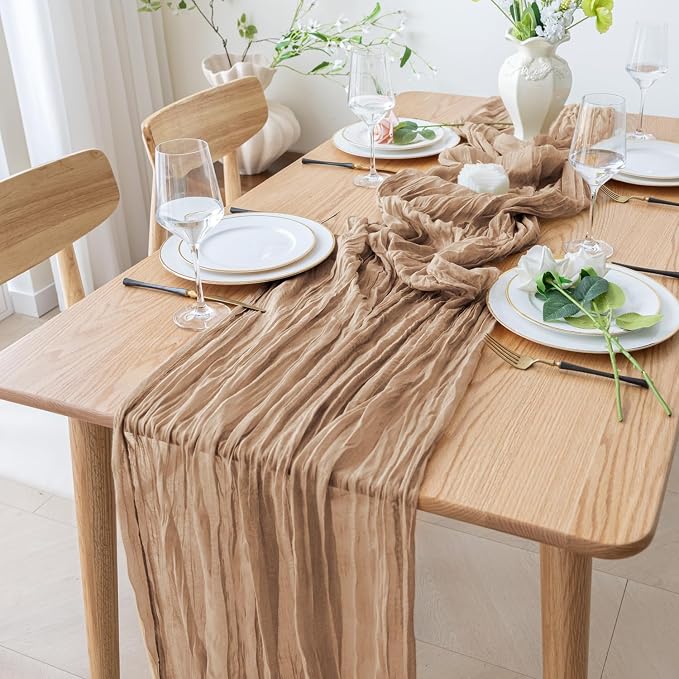 Cheesecloth Table Runner 10FT 6Pcs Nude Boho Gauze Rustic Sheer Runners | - Image 8