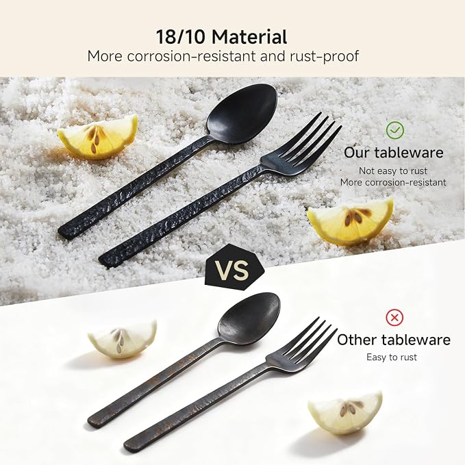 40 Pcs Black Hammered Silverware Set - Image 6