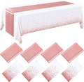8 Pack White and Rose Gold Disposable Plastic Tablecloths and Satin Table by Breling