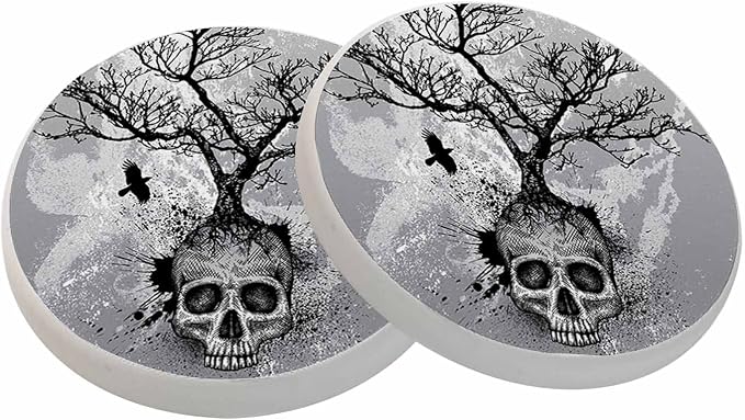 oFloral Skull Coasters for Drinks Bird Bleak Tree Creative Art Cups Place Mats by oFloral