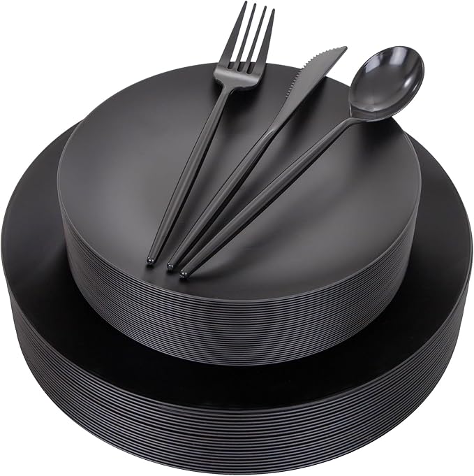 ejonirinjonir 150pcs Frosted Black Plastic Plates Plastic Plate by Ejonirinjonir