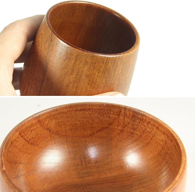 12 Pcs Acacia Wood Dinnerware Set 10 Inch Round Wooden Plates Bowls Tea Cups - Image 5