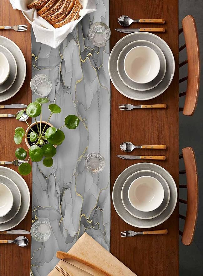 Grey Marble Table Runners 90 Inches Long, Cotton Linen Fabric Table Runner - Image 5