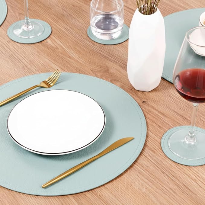 Set of 8 Faux Leather Round Placemats and Coasters, Coffee Mats Kitchen Table - Image 2