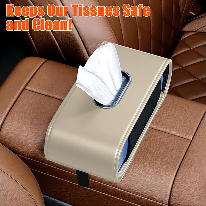 Car Tissue Holder, Car Kleenex Holder Fits 100-160 Count | Premium PU Leather - Image 3