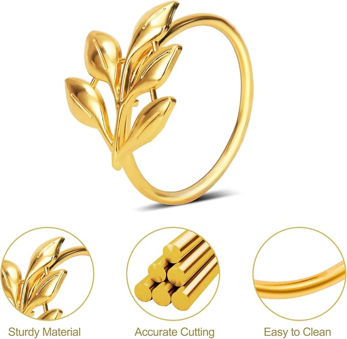 KPOSIYA Set of 200 Leaf Napkin Rings Metal Gold Napkin Holder Table Napkin Rings - Image 4