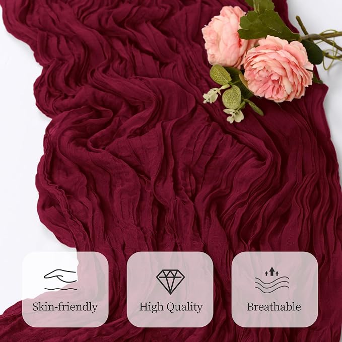 12 Pack Burgundy Cheesecloth Table Runner 17x108 Inch Semi Sheer Boho Gauze - Image 5