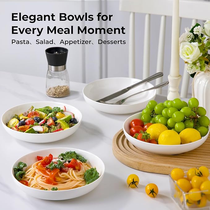 YHY Pasta Bowls Set of 4, 22 oz Ceramic Salad Plates, 7.8 Inch Wide Shallow - Image 3