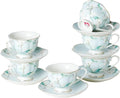 6oz Porcelain Tea Cup & Saucer Set of 6, complete 12-pieces cup & saucer set by PRECITIME