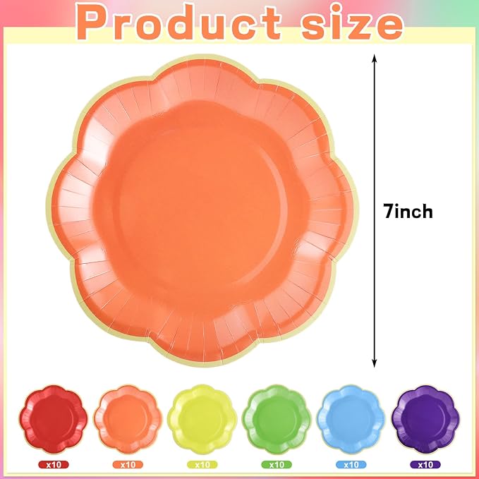 60 Pcs Colorful Paper Plates, 7 In Disposable Dessert Plates - Image 2