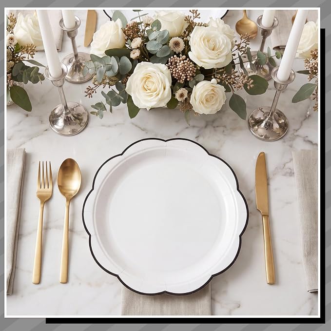 NatNarr 30 Pcs Black and White Paper Plates, 9 Inch White Plates - Image 4
