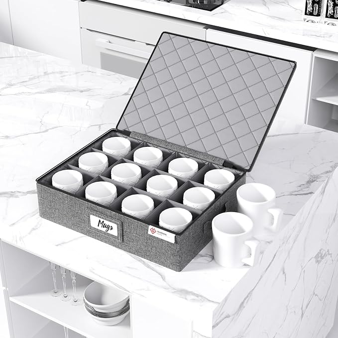 Cup and Mug Storage Boxes with Dividers, Hard Shell Coffee Mug Organizer with - Image 5