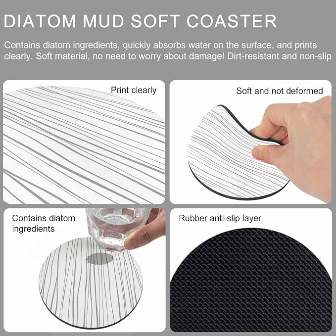 Gray Coasters Set of 6, Abstract Lines Gradient Minimalist Modern Texture Soft - Image 9