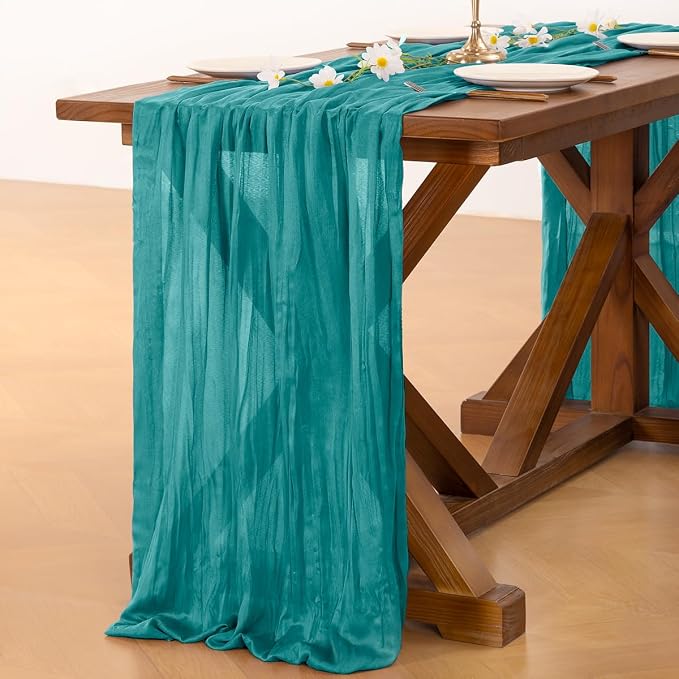 Cheesecloth Table Runner Summer Boho Wedding Birthday Party Home Decor | Teal - Image 4