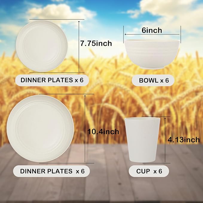 24-Piece Beige Wheat Straw Dinnerware Set Unbreakable Plates | Shatterproof - Image 3