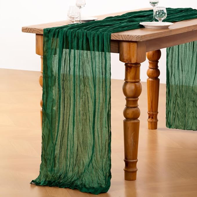 DeZerlor Emerald Green Cheesecloth Table Runners 4 Pack Christmas Runners | - Image 5