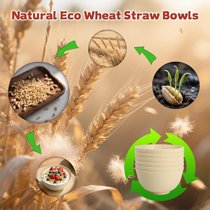 6-piece Wheat Straw Bowls sets 26oz, Alternative Plastic Bowls Reusable - Image 6