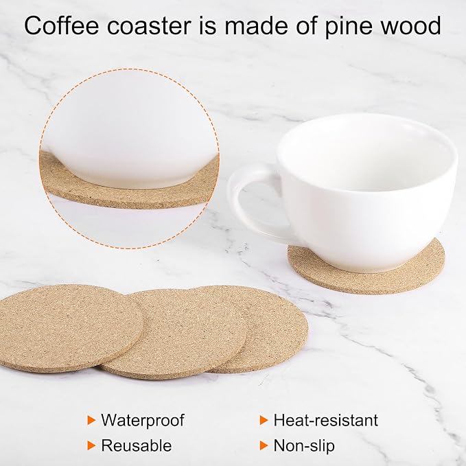 HARFINGTON 12pcs Cork Coasters 3.5 Inch 0.12 Inch Thick Non-Slip Heat-Resistant - Image 4
